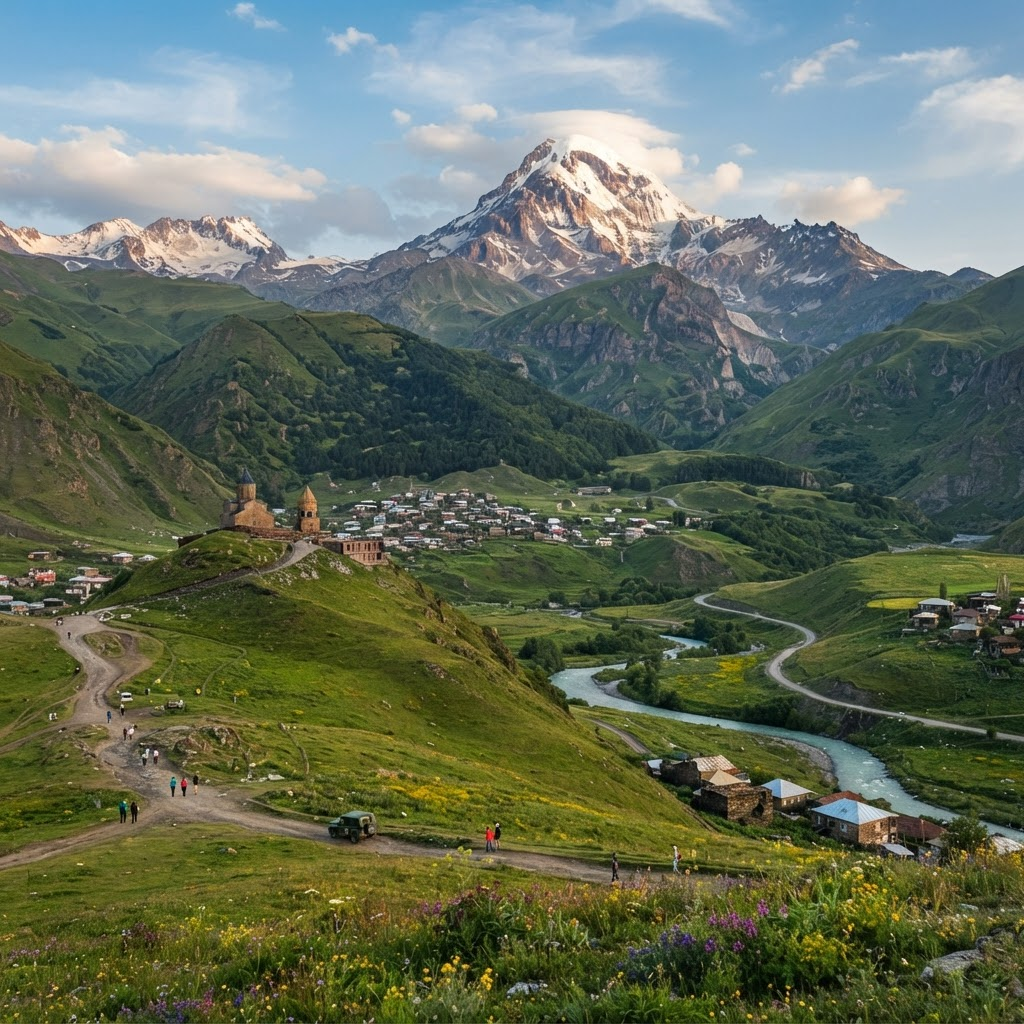 Beautiful Georgia travel destination with mountains, valleys and scenic landscapes